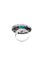 Indya Silver Oxidised Green Stone Ring