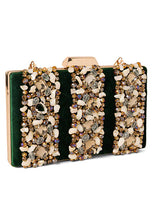 Indya Dark Green Stone Embellished Clutch