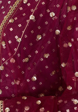 Indya Maroon Sequin Mesh Dupatta