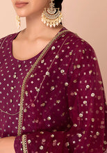 Indya Maroon Sequin Mesh Dupatta