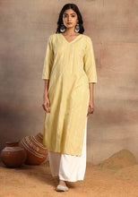 Indya Light Yellow Thread Embroidered Straight Kurta  (Only Kurta)