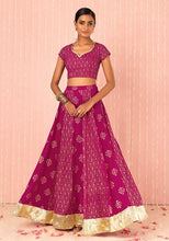 Indya Pink Foil Print Sweetheart Neck Blouse with Floral Foil Print Lehenga Skirt Large Size