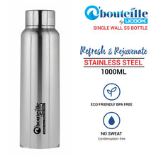 Ucook Single Wall Fridge Bottle Straight Silver 1000 ml Set of two