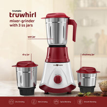 trumate truwhirl 1123 – 500W Mixer Grinder with 3 Stainless Steel Jars, 3-Speed Control & Pulse Function