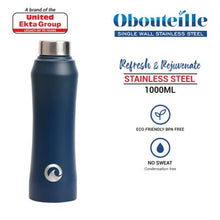 Ucook Obouteille Single Wall Curvy Blue Stainless Steel Fridge Water Bottle 1 Litre