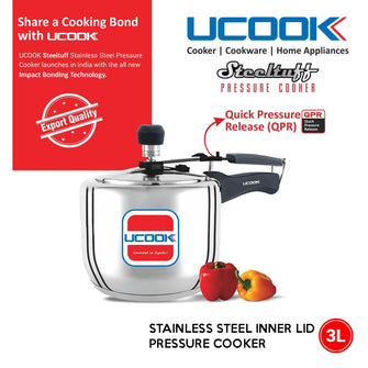 UCOOK Steeltuff Induction Base Stainless Steel Pressure Cooker 3 Litre