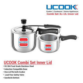 Ucook Sandwich Bottom Induction Compatible Stainless Steel Inner Combi 3 Litre & 2 Litre