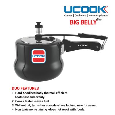 UCOOK Big Belly Duo 3 L Inner Lid Induction Bottom Pressure Cooker  (Hard Anodized)