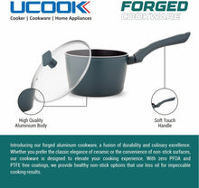 UCOOK FORGED NS SAUCEPAN+GLASS LID IC-TEAL BLUE SOFT TOUCH HANDLES - 160mm/1.75 Litre Stir Fry Pan 24 cm diameter with Lid 1.75 L capacity (Aluminium, Non-stick, Induction Bottom)