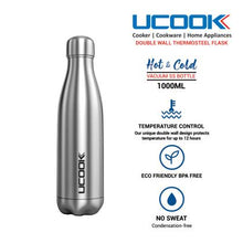 UCOOK O'bouteille Cola Stainless Steel Double Wall Vacuum Lacquered Water Bottle 1000 ml