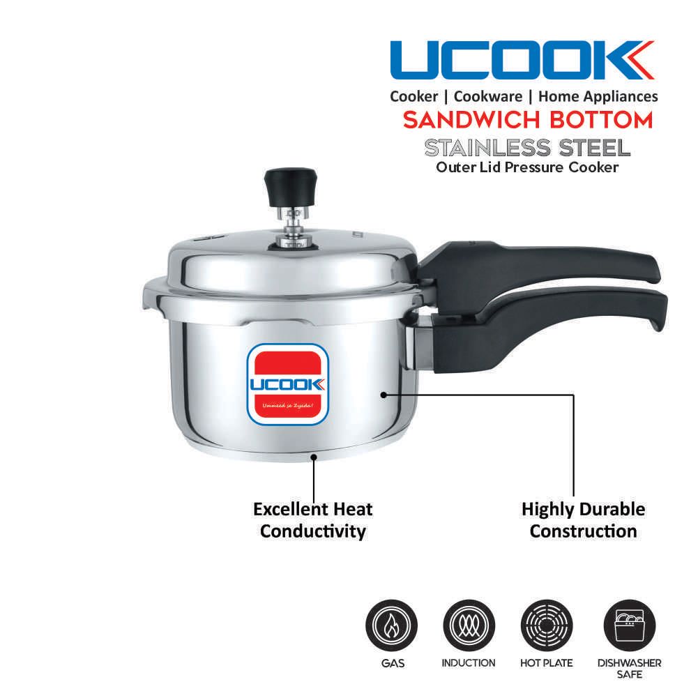 UCOOK Sandwich Bottom Induction Base Stainless Steel 5 Litre - Vvalyou